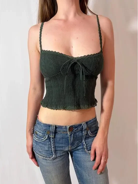 Forest Green Edikted Sweetheart Cropped Cami - Picture 2 of 8